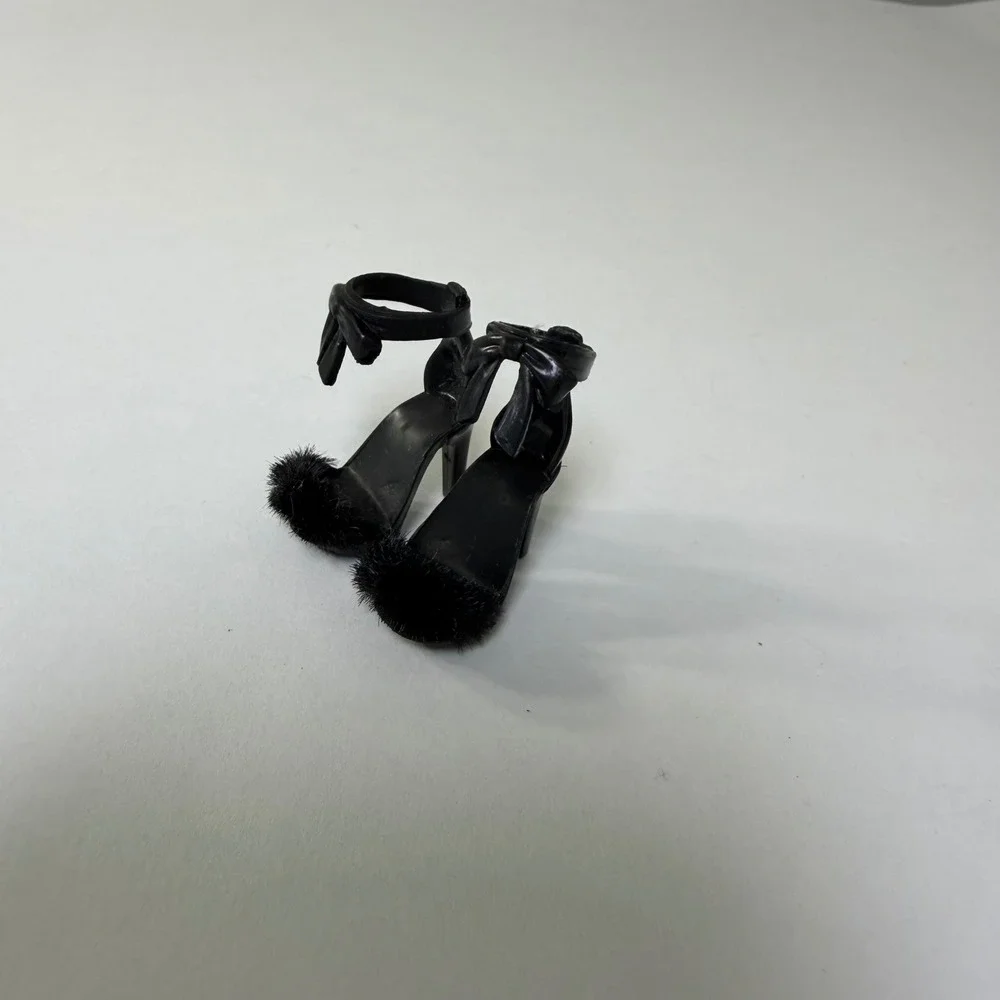 MGA Shadow‎ High Shanelle Onyx Black Faux Fur Pom Pom High Heel Doll Shoes